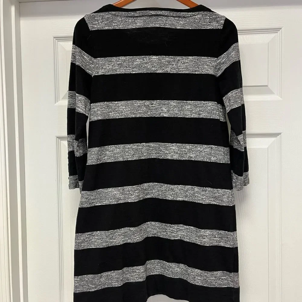 J. Crew Black & Gray Rugby Stripe Knit Shift Dress sz S